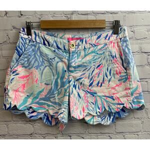 Lilly Pulitzer Buttercup Stretch Coral Kaleidoscope Scalloped Hem Shorts Size 2